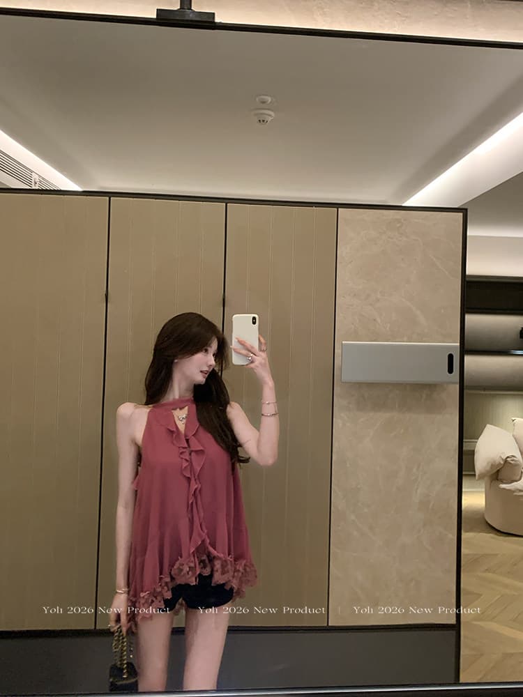 yoli 장 宥 이익 5 6 늦게 20 점 신제품 제한된 시간 할인 반 조리 달콤한 라스베리 라스베리 빨간색 쉬폰 블라우스 상세 이미지 9