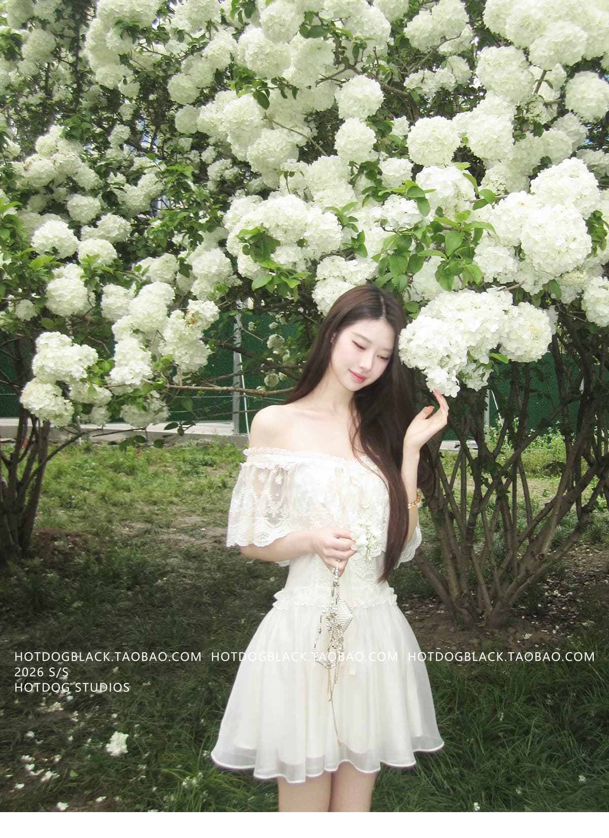 hotdog 핫도그 매우 매운맛 달콤한 산소 悸动 부드러운 품격 오프숄더 레이스 점프 슈트 치마 짧은 스커트 이미지 2
