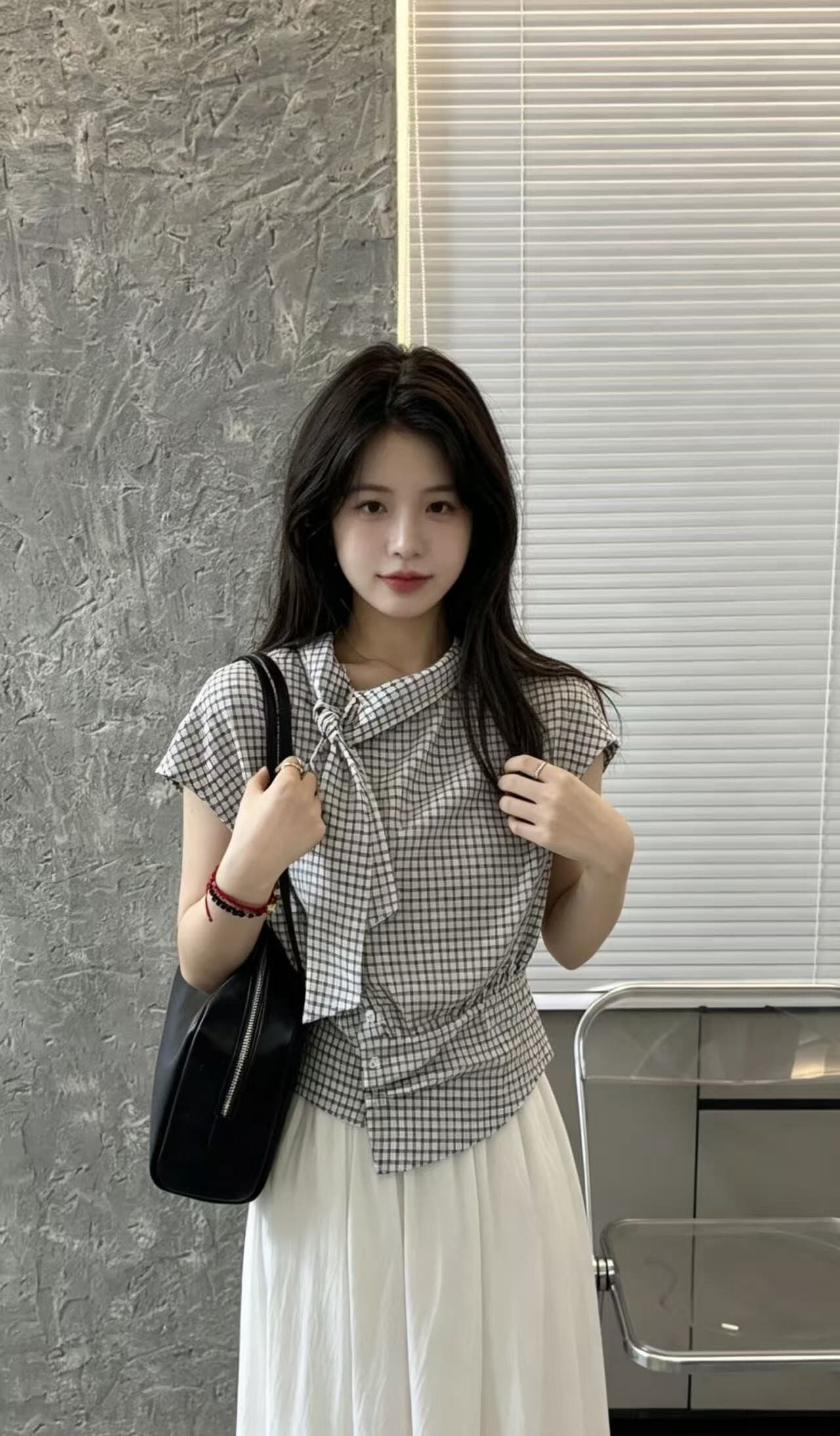 프랑스식 자이언트 잘 생긴 ~ 중 체크무늬 레이스업 꼬집기 허리 위로 의류 여성 2026 여름 새로운 반팔 작은 셔츠 디자인 센스 작은 대중 상세 이미지 6