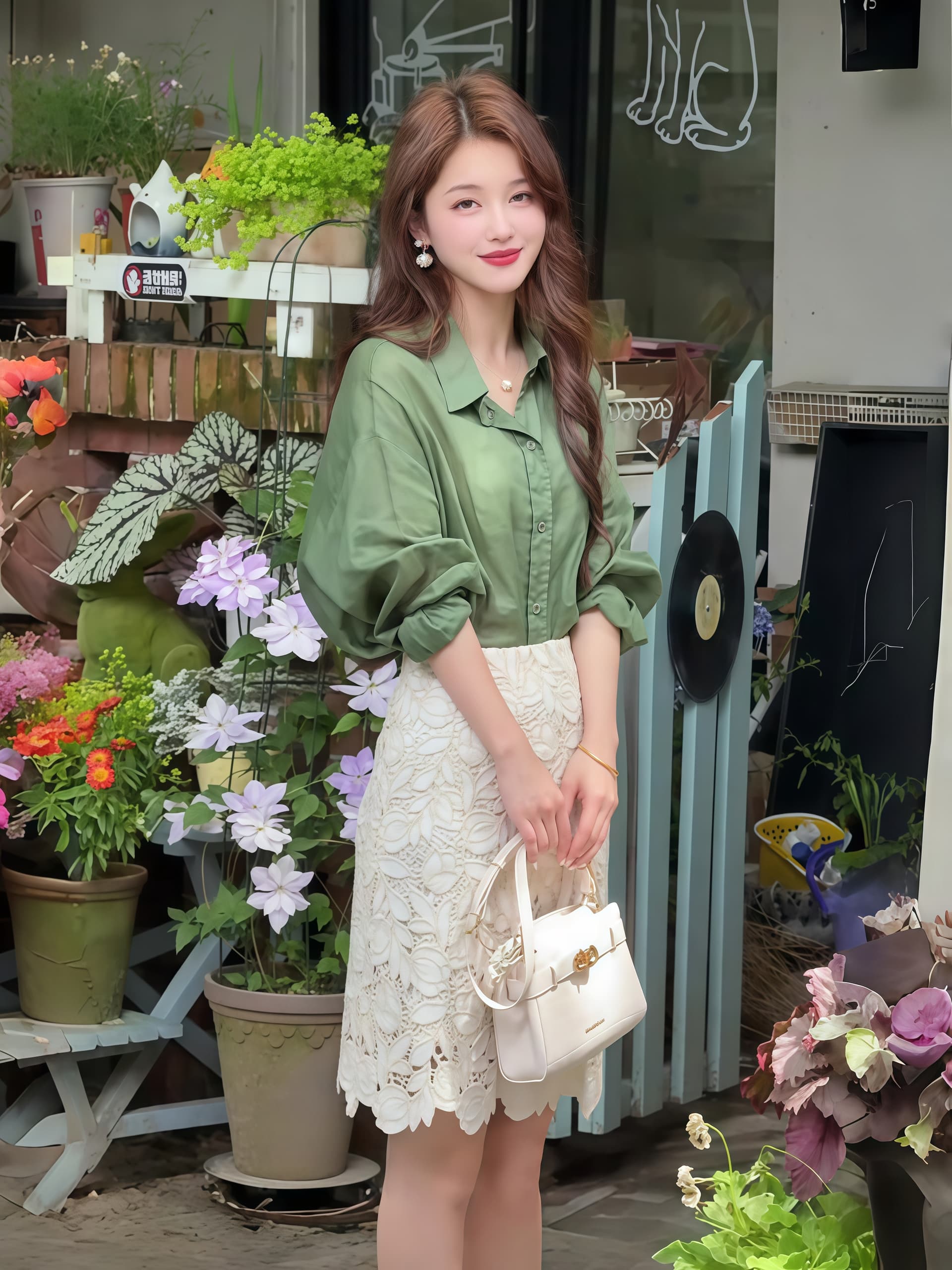 폴로 칼라 긴팔 자외선 차단 셔츠 레이스 반신 스커트 2026 여름 새로운 프랑스식 품격 레트로 스타일 세트 여성 상세 이미지 4