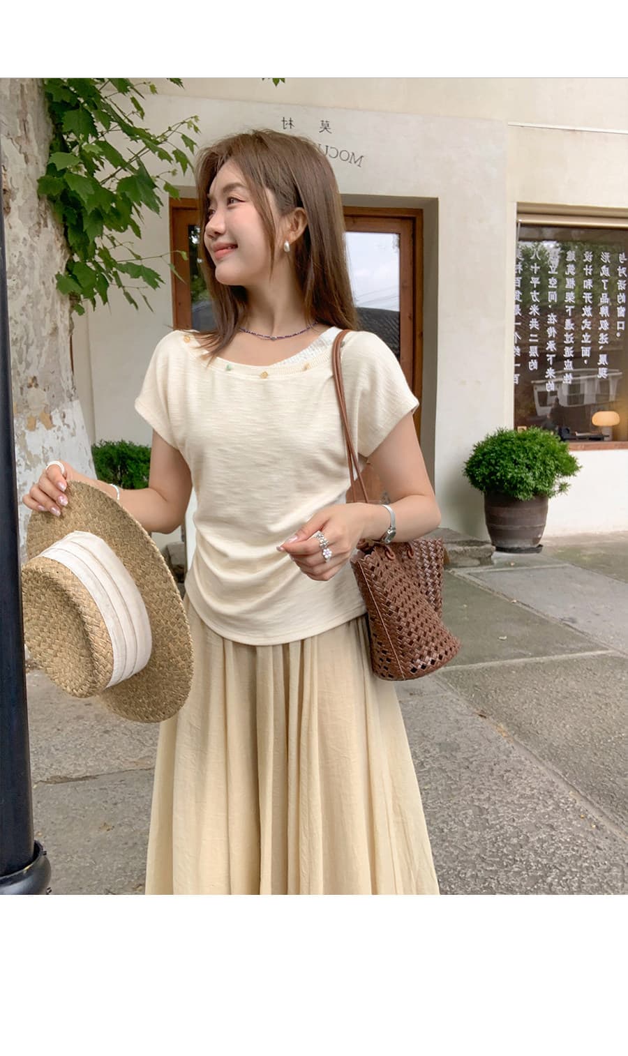 빛 사람들 높음 지혜 센스 한 부서 부드러운 배색 비즈 박기 반팔 티셔츠 여성 Chic 슬림해 보이는 꼬집기 허리 작은 셔츠 상세 이미지 42
