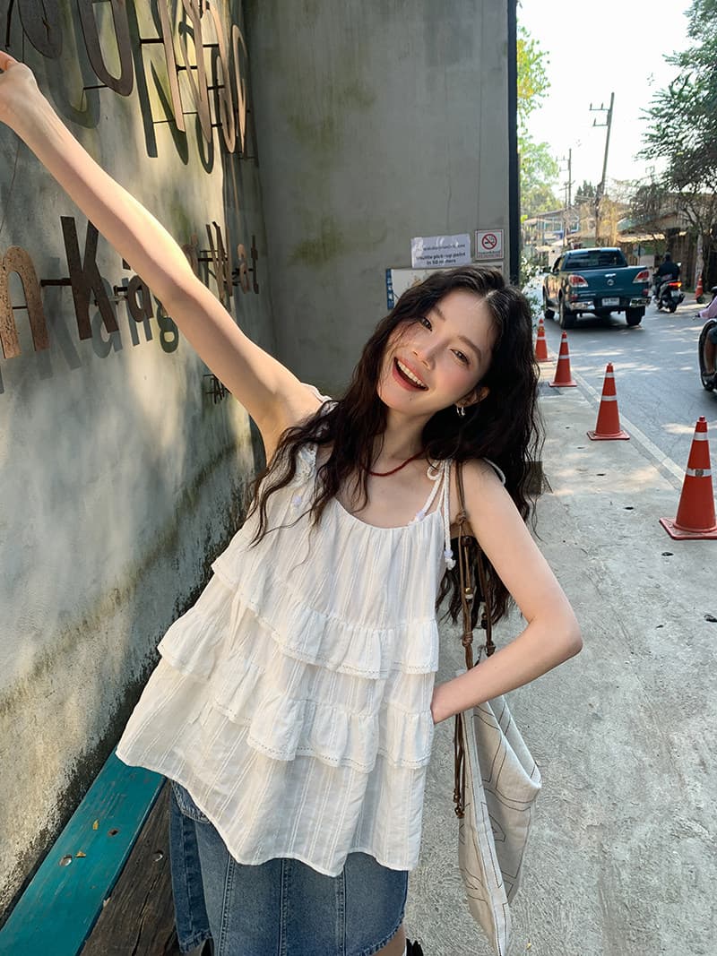 프릴 화이트 캐미솔 여름 2026 새로운 한 부서 자이언트 잘 생긴 루즈핏 외출용 맨위 상세 이미지 12