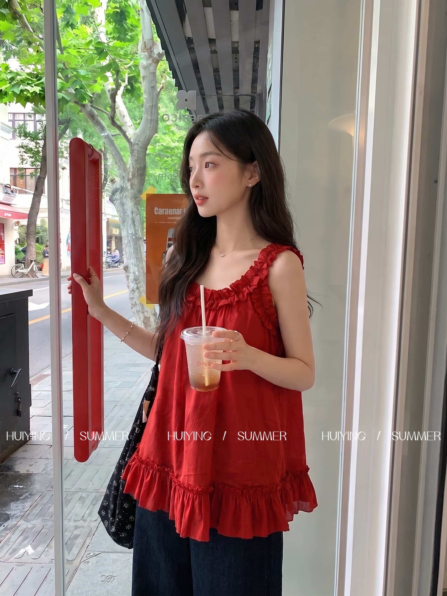 여름 해변가 휴가 바람 빨간색 프릴 슬립 맨위 여성 여름 새로운 작은 조끼 디자인 센스 작은 대중 상세 이미지 8