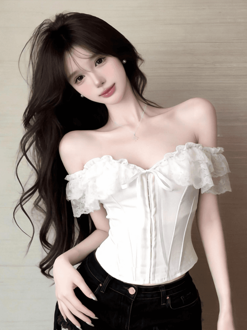 정가 실사 프랑스식 섹시함 레이스 레이스 오프숄더 튜브탑 캐미솔 허리 수축 생선뼈 플라스틱 몸 코르셋 이미지 2