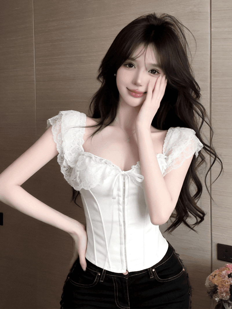 정가 실사 프랑스식 섹시함 레이스 레이스 오프숄더 튜브탑 캐미솔 허리 수축 생선뼈 플라스틱 몸 코르셋 이미지 5