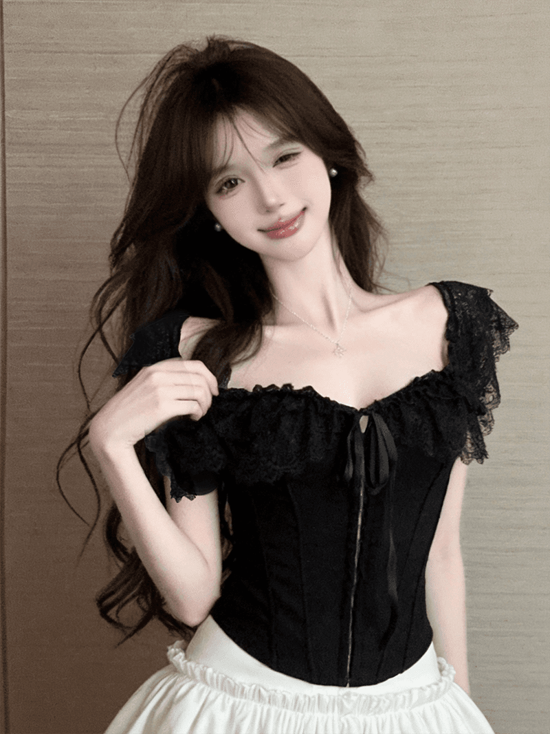 정가 실사 프랑스식 섹시함 레이스 레이스 오프숄더 튜브탑 캐미솔 허리 수축 생선뼈 플라스틱 몸 코르셋 이미지 4