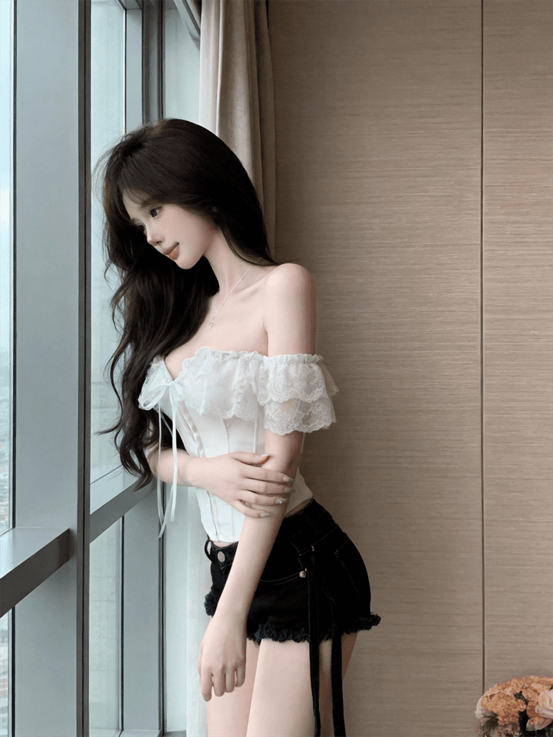 정가 실사 프랑스식 섹시함 레이스 레이스 오프숄더 튜브탑 캐미솔 허리 수축 생선뼈 플라스틱 몸 코르셋 상세 이미지 4