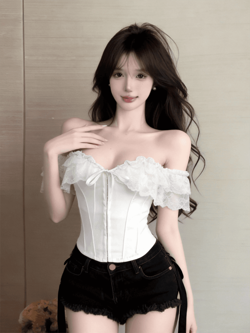 정가 실사 프랑스식 섹시함 레이스 레이스 오프숄더 튜브탑 캐미솔 허리 수축 생선뼈 플라스틱 몸 코르셋 상세 이미지 7