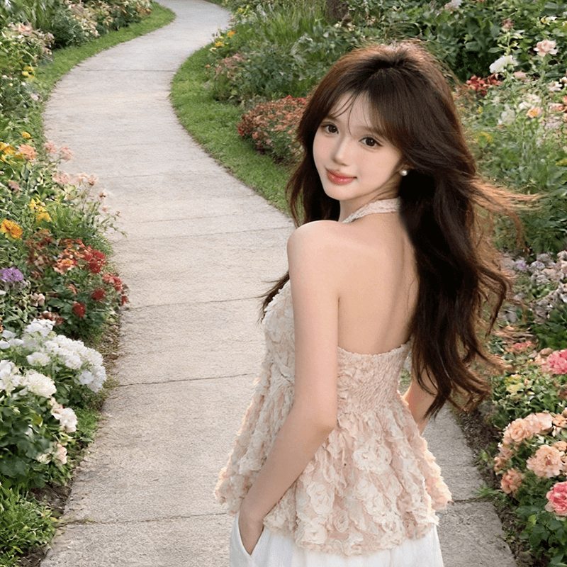 정가 실사 부드러운 달콤한 차 순수한 욕망 낭만주의 레이스 행침 목 작은 셔츠 분위기 센스 민소매 백리스 조끼 맨위 이미지 5