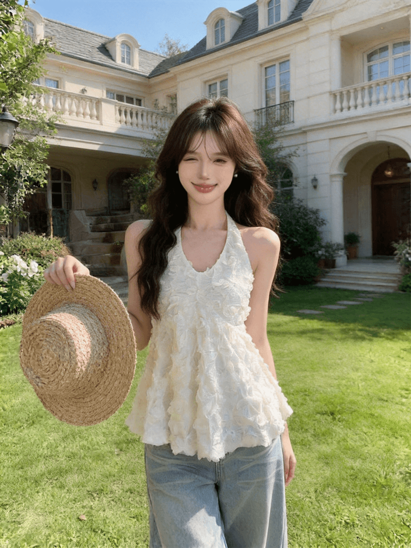 정가 실사 부드러운 달콤한 차 순수한 욕망 낭만주의 레이스 행침 목 작은 셔츠 분위기 센스 민소매 백리스 조끼 맨위 상세 이미지 15