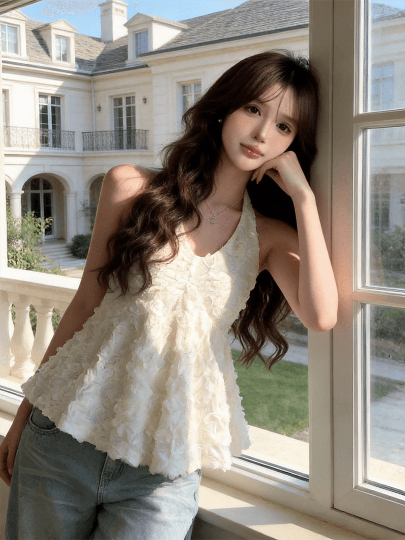 정가 실사 부드러운 달콤한 차 순수한 욕망 낭만주의 레이스 행침 목 작은 셔츠 분위기 센스 민소매 백리스 조끼 맨위 상세 이미지 27