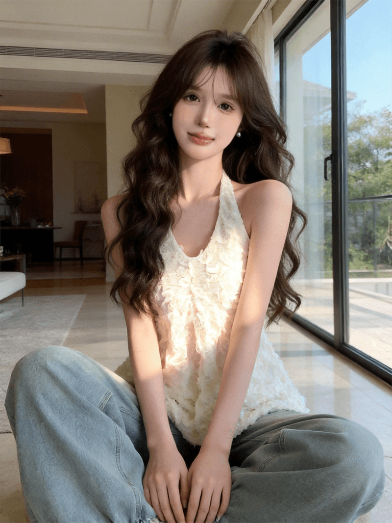 정가 실사 부드러운 달콤한 차 순수한 욕망 낭만주의 레이스 행침 목 작은 셔츠 분위기 센스 민소매 백리스 조끼 맨위 상세 이미지 28