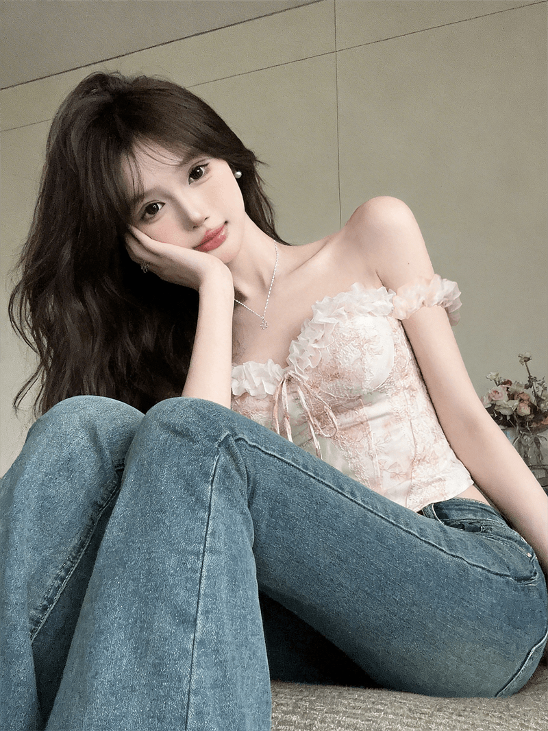 정가 실사 달콤함 프랑스식 오프숄더 꽃무늬 자수 레이스 튜브탑 몸매 가꾸기 슬림해 보이는 허리 조끼 순수한 욕망 맨위 상세 이미지 5