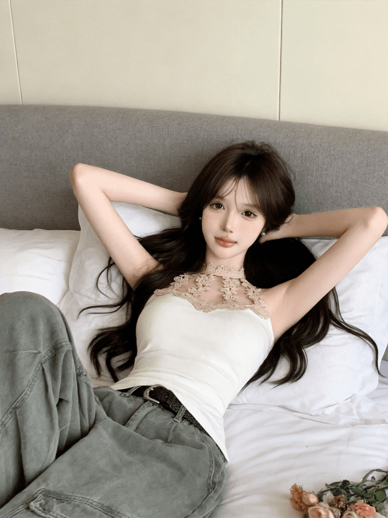 정가 실사 순수한 욕망 바람 섹시함 핫걸 행침 목 캐미솔 레이스 조각 만나는 맨위 상세 이미지 2