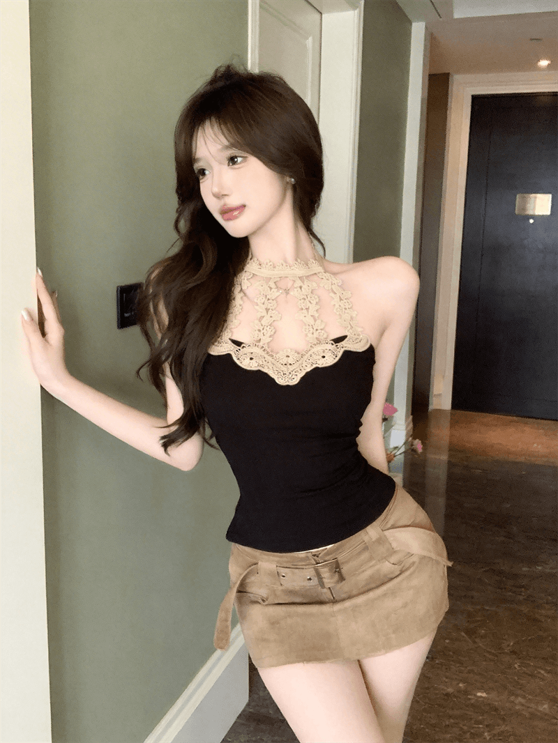 정가 실사 순수한 욕망 바람 섹시함 핫걸 행침 목 캐미솔 레이스 조각 만나는 맨위 상세 이미지 16