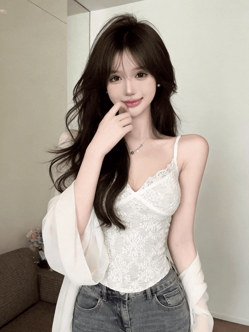 정가 실사 순수한 욕망 절묘한 레이스 디자인 센스 캐미솔 봄 가을 인사이드 가져 가라. 외출용 만나는 벨트 가슴 패드 의류 이미지 2