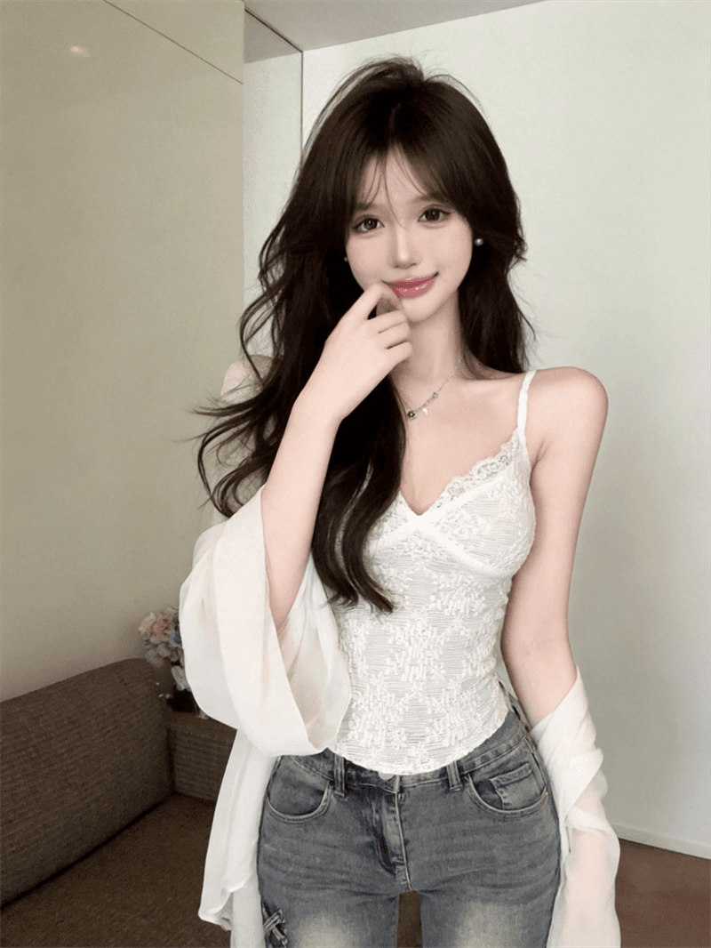 정가 실사 순수한 욕망 절묘한 레이스 디자인 센스 캐미솔 봄 가을 인사이드 가져 가라. 외출용 만나는 벨트 가슴 패드 의류 상세 이미지 1