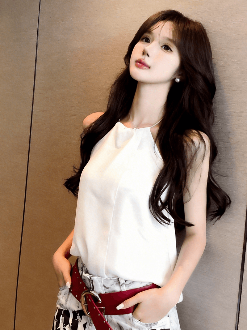 정가 실사 유럽과 미국 스타일 패션 품격 금속 칼라 행침 목 오프숄더 쉬폰 블라우스 루즈핏 디자인 센스 맨위 이미지 3