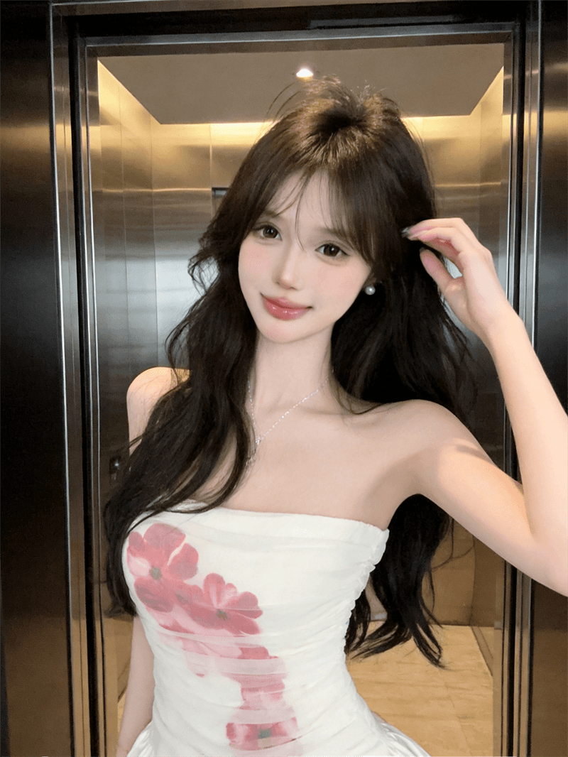 정가 실사 달콤함 소녀 느긋한 순수한 욕망 망사 패치워크 프린트 튜브탑 드레스 하이웨이스트 슬림해 보이는 퍼프 스커트 상세 이미지 11