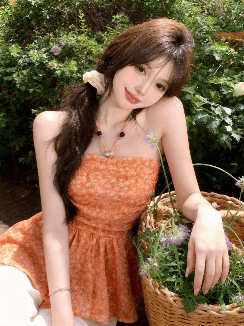 정가 실사 프랑스식 달콤한 스타일 꽃무늬 튜브탑 슬립 여성 여름 몸매 가꾸기 슬림해 보이는 휴가 바람 행침 목 허리 수축 맨위 상세 이미지 13
