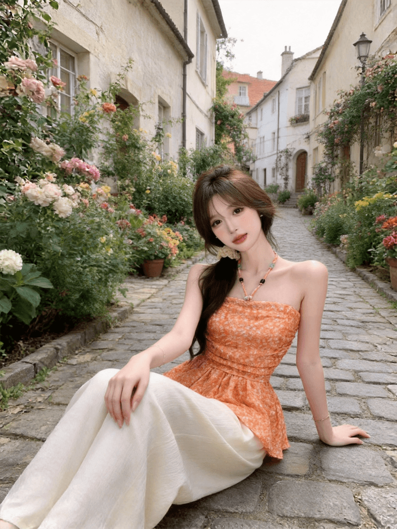 정가 실사 프랑스식 달콤한 스타일 꽃무늬 튜브탑 슬립 여성 여름 몸매 가꾸기 슬림해 보이는 휴가 바람 행침 목 허리 수축 맨위 상세 이미지 14