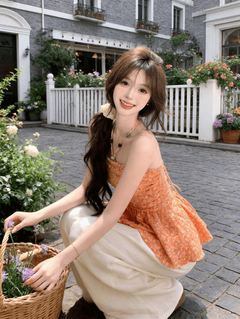 정가 실사 프랑스식 달콤한 스타일 꽃무늬 튜브탑 슬립 여성 여름 몸매 가꾸기 슬림해 보이는 휴가 바람 행침 목 허리 수축 맨위 상세 이미지 16