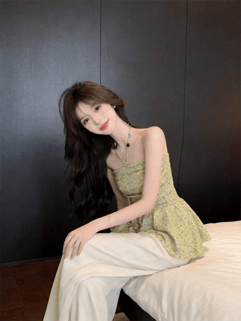 정가 실사 프랑스식 달콤한 스타일 꽃무늬 튜브탑 슬립 여성 여름 몸매 가꾸기 슬림해 보이는 휴가 바람 행침 목 허리 수축 맨위 상세 이미지 28