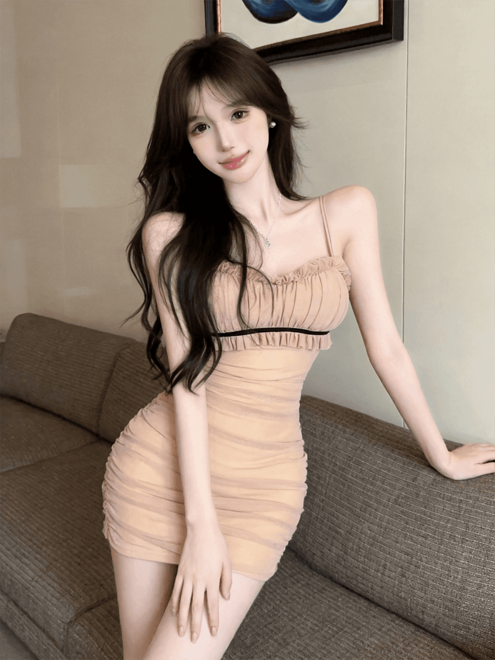 정가 실사 순수한 욕망 핫걸 섹시함 슬립 프릴 망사 타이트 스커트 미니 스커트 주름 몸매 가꾸기 슬림해 보이는 드레스 상세 이미지 11