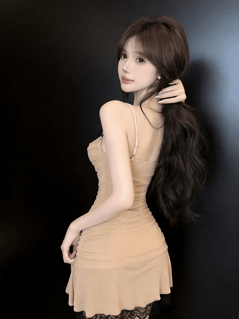 정가 실사 순수한 욕망 핫걸 섹시함 레이스 튜브탑 망사 슬립 미니 스커트 주름 몸매 가꾸기 연꽃 잎 드레스 이미지 3