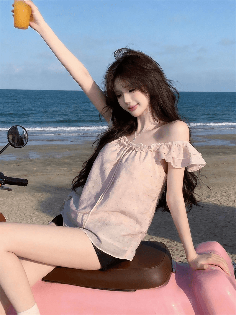 정가 실사 한 부서 인형 셔츠 디자인 센스 도트 무늬 연령 감소 Feifei 소매 여성 셔츠 여름 레이스업 슬림해 보이는 맨위 상세 이미지 10
