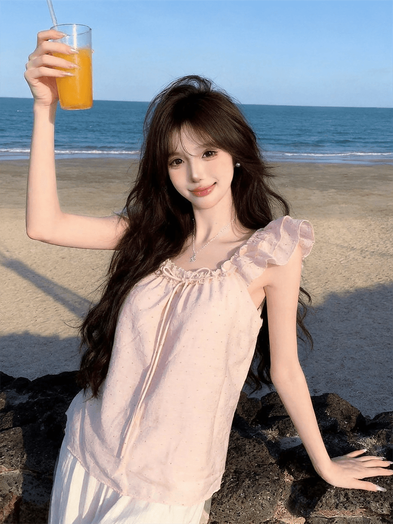 정가 실사 한 부서 인형 셔츠 디자인 센스 도트 무늬 연령 감소 Feifei 소매 여성 셔츠 여름 레이스업 슬림해 보이는 맨위 상세 이미지 13