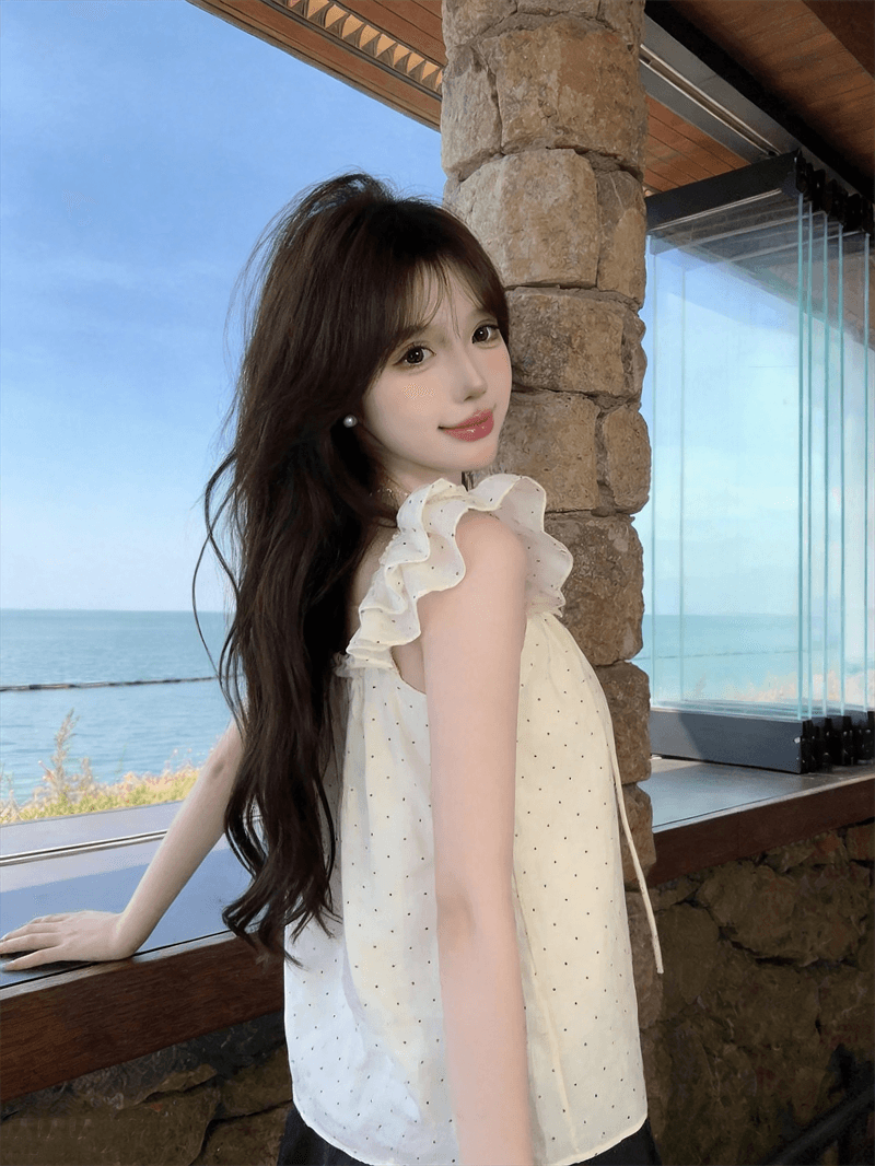 정가 실사 한 부서 인형 셔츠 디자인 센스 도트 무늬 연령 감소 Feifei 소매 여성 셔츠 여름 레이스업 슬림해 보이는 맨위 상세 이미지 15