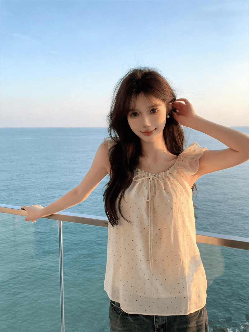정가 실사 한 부서 인형 셔츠 디자인 센스 도트 무늬 연령 감소 Feifei 소매 여성 셔츠 여름 레이스업 슬림해 보이는 맨위 상세 이미지 16