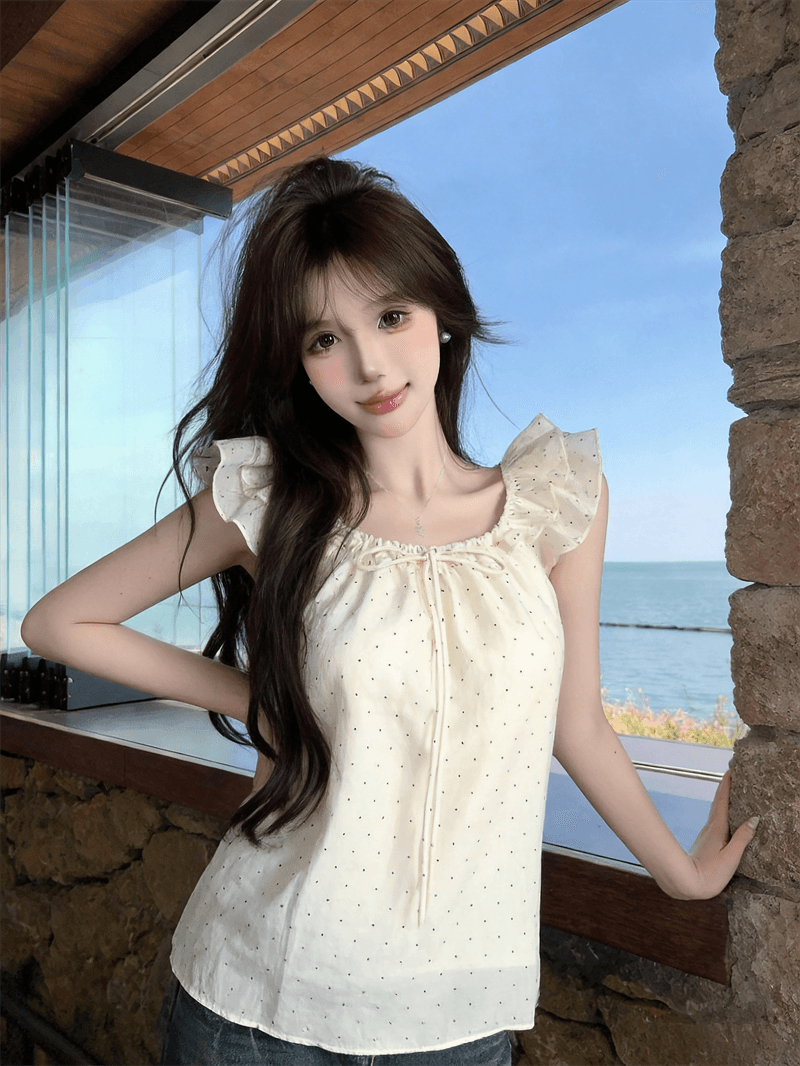 정가 실사 한 부서 인형 셔츠 디자인 센스 도트 무늬 연령 감소 Feifei 소매 여성 셔츠 여름 레이스업 슬림해 보이는 맨위 상세 이미지 20