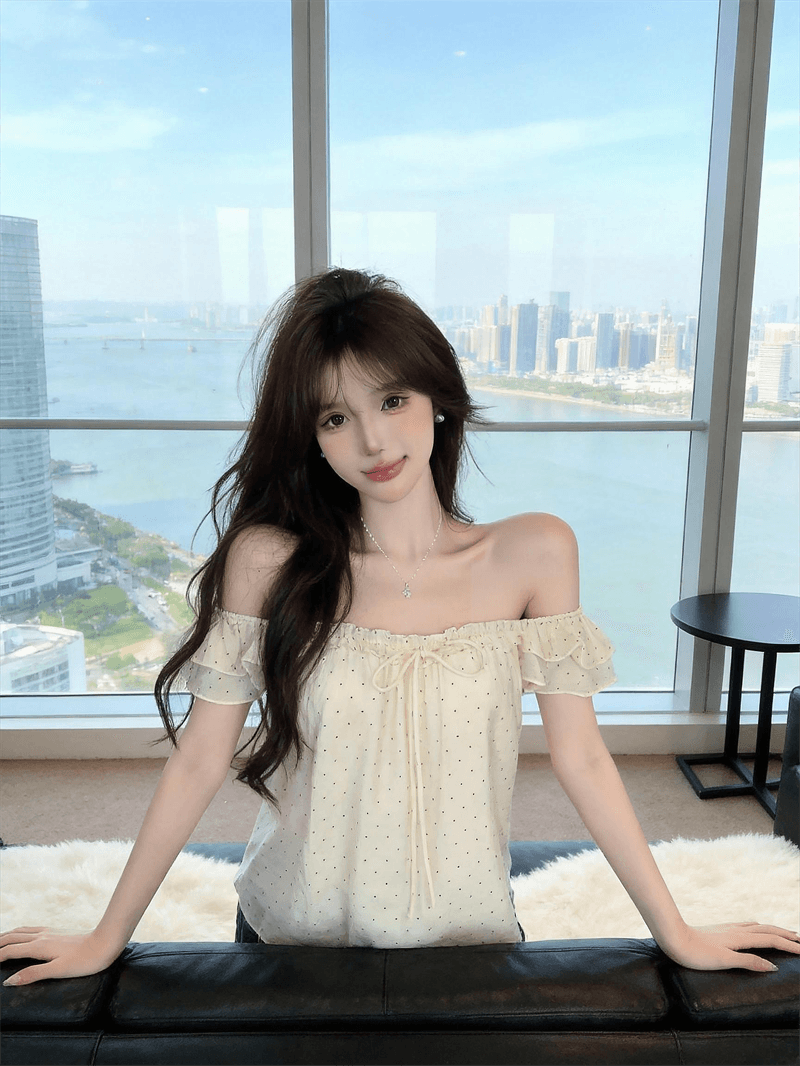 정가 실사 한 부서 인형 셔츠 디자인 센스 도트 무늬 연령 감소 Feifei 소매 여성 셔츠 여름 레이스업 슬림해 보이는 맨위 상세 이미지 24