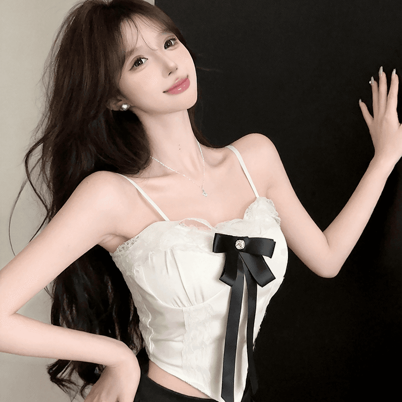 정가 실사 달콤한 매운맛 레이스 나비 매듭 캐미솔 순수한 욕망 섹시함 몸매 가꾸기 쇼트 스타일 인사이드 가져 가라. 외출용 맨위 여성 이미지 5