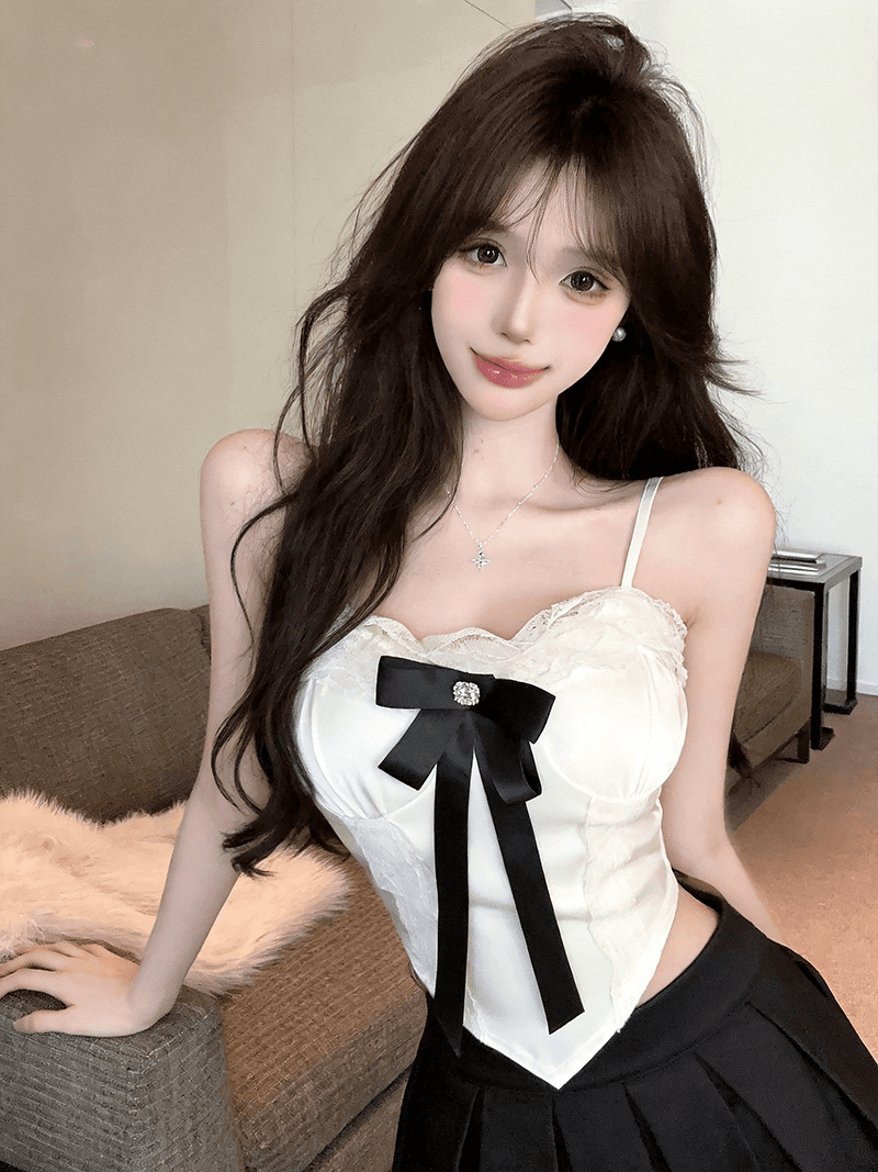 정가 실사 달콤한 매운맛 레이스 나비 매듭 캐미솔 순수한 욕망 섹시함 몸매 가꾸기 쇼트 스타일 인사이드 가져 가라. 외출용 맨위 여성 이미지 4