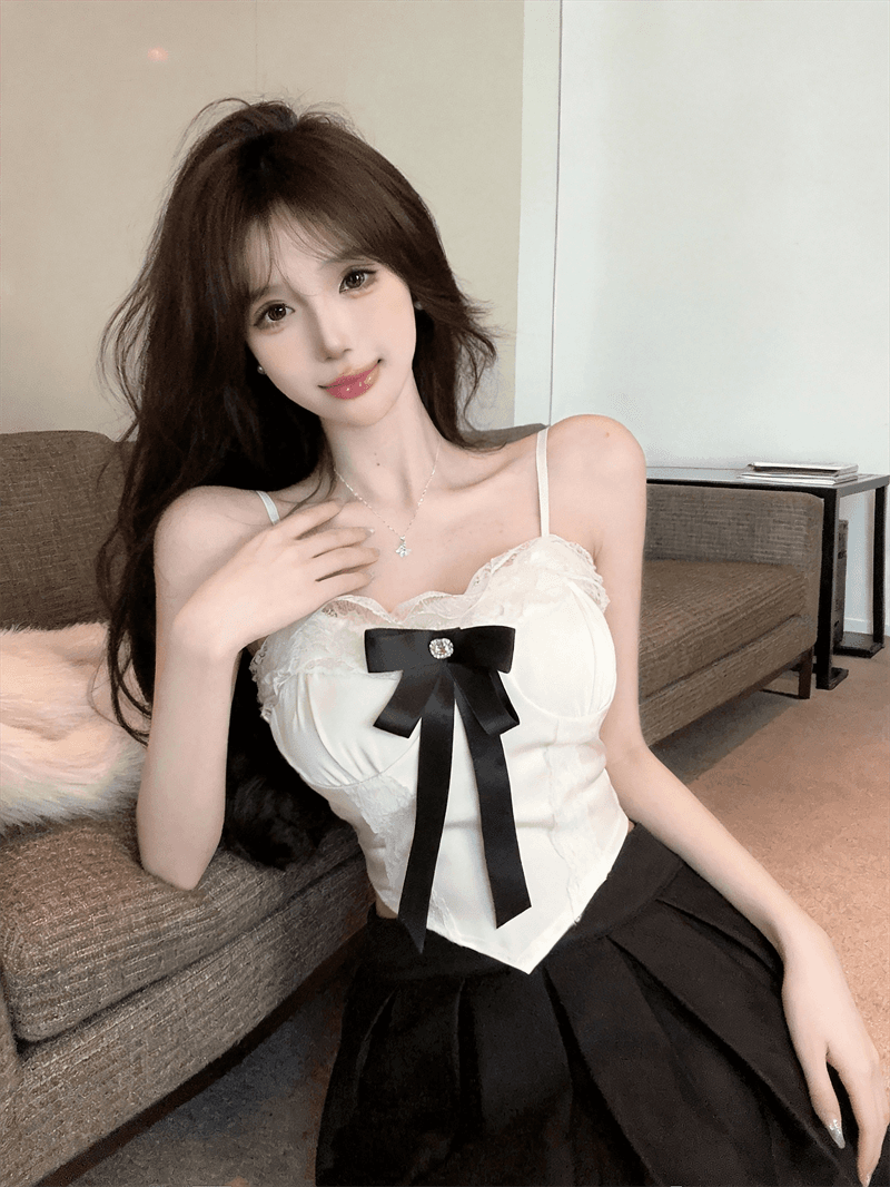 정가 실사 달콤한 매운맛 레이스 나비 매듭 캐미솔 순수한 욕망 섹시함 몸매 가꾸기 쇼트 스타일 인사이드 가져 가라. 외출용 맨위 여성 상세 이미지 3