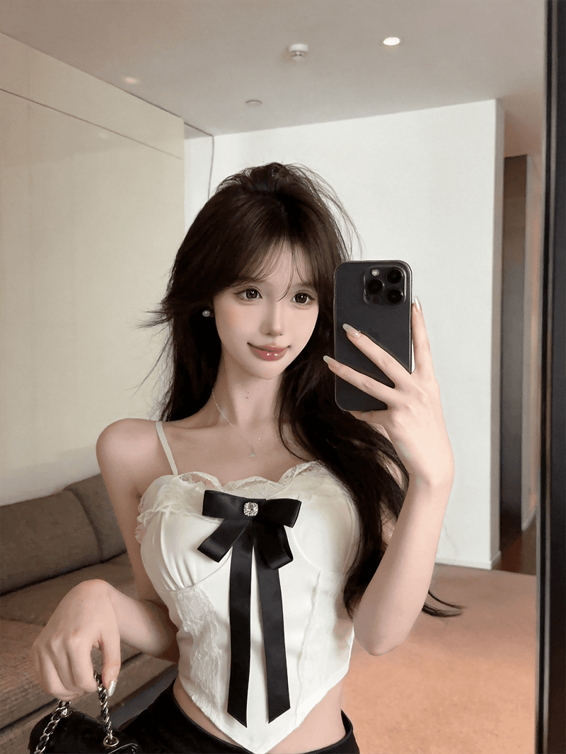 정가 실사 달콤한 매운맛 레이스 나비 매듭 캐미솔 순수한 욕망 섹시함 몸매 가꾸기 쇼트 스타일 인사이드 가져 가라. 외출용 맨위 여성 상세 이미지 5