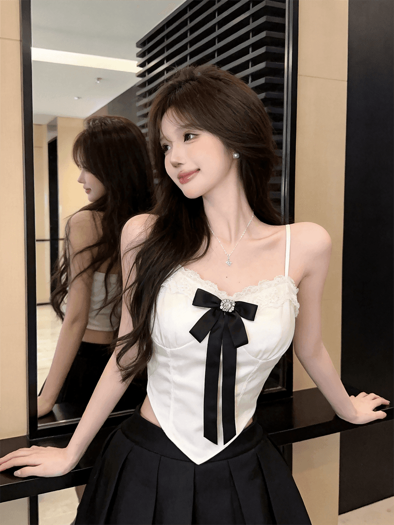 정가 실사 달콤한 매운맛 레이스 나비 매듭 캐미솔 순수한 욕망 섹시함 몸매 가꾸기 쇼트 스타일 인사이드 가져 가라. 외출용 맨위 여성 상세 이미지 10