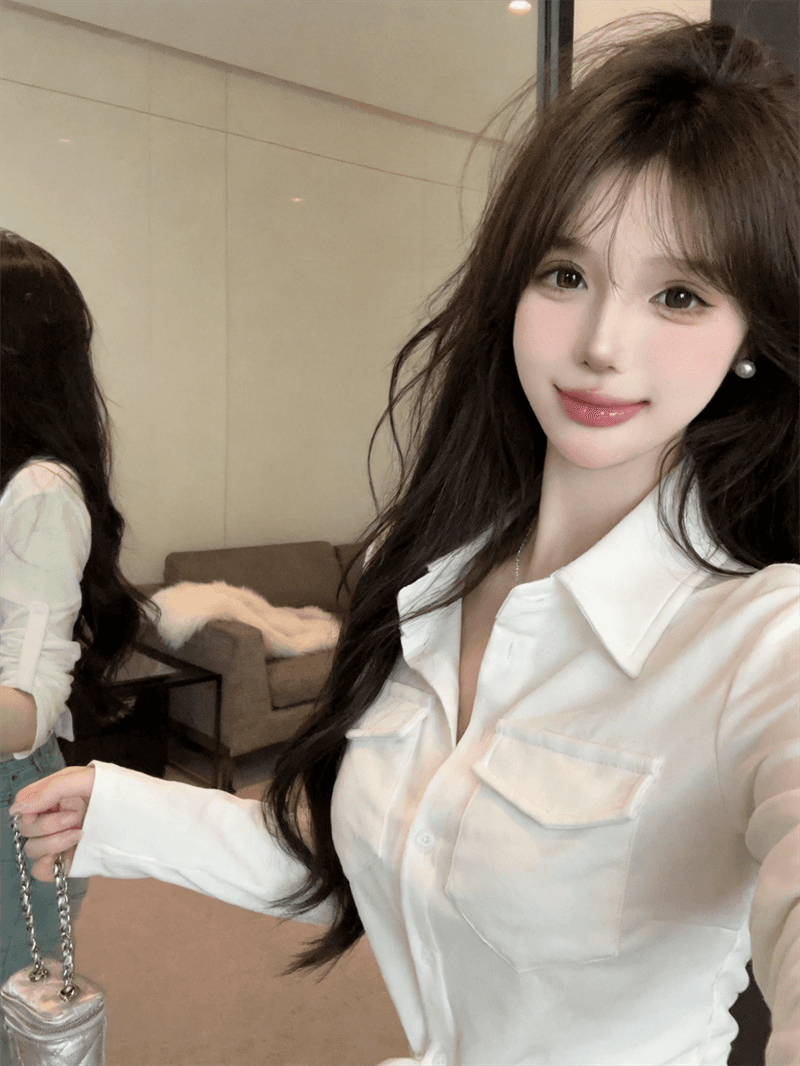 정가 실사 패션 로얄 자매 팬 POLO 칼라 디자인 센스 긴팔 여성 셔츠 몸매 가꾸기 핫걸 섹시함 쇼트 스타일 맨위 상세 이미지 3