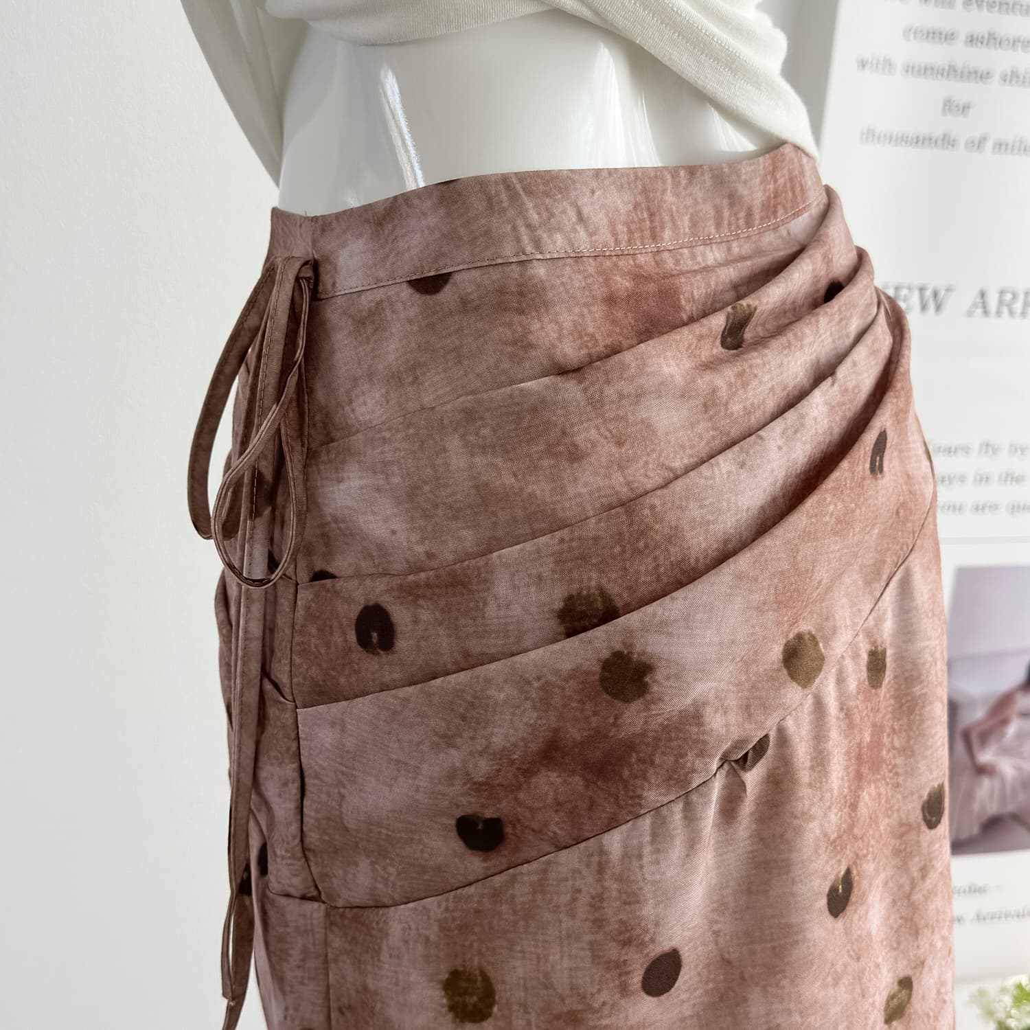 acosey 오리지널 디자인 라이 경기 서울 아마 뽕나무 누에 실크 세트 염색 도트 무늬 흔들다 Pleat 로마 Pleat 스트레이트 반 스커트 상세 이미지 8