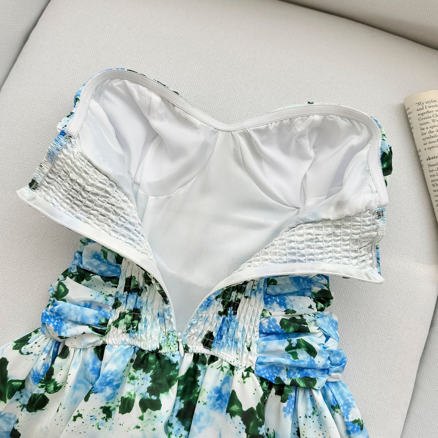 barbey 마요네즈 서울 정원 파란색 꽃무늬 드레스 허리 수축 퍼프 스커트 반신 미니 스커트 상세 이미지 16