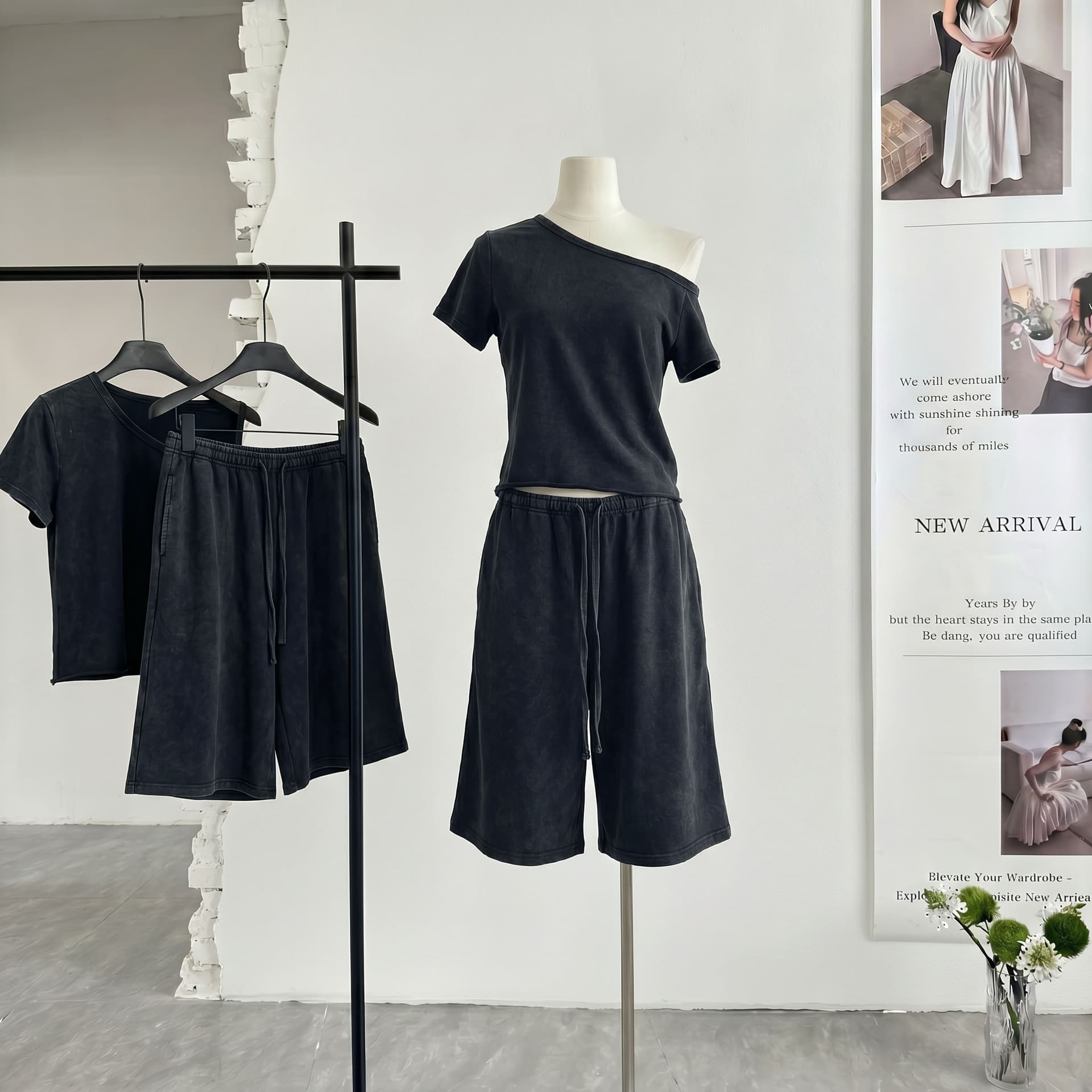 cozydoll 개 산책 착용 가져 가라. 프로 피부 편안함 자연 볼륨 측면 허리밴드 바지 티셔츠 행침 목 세트