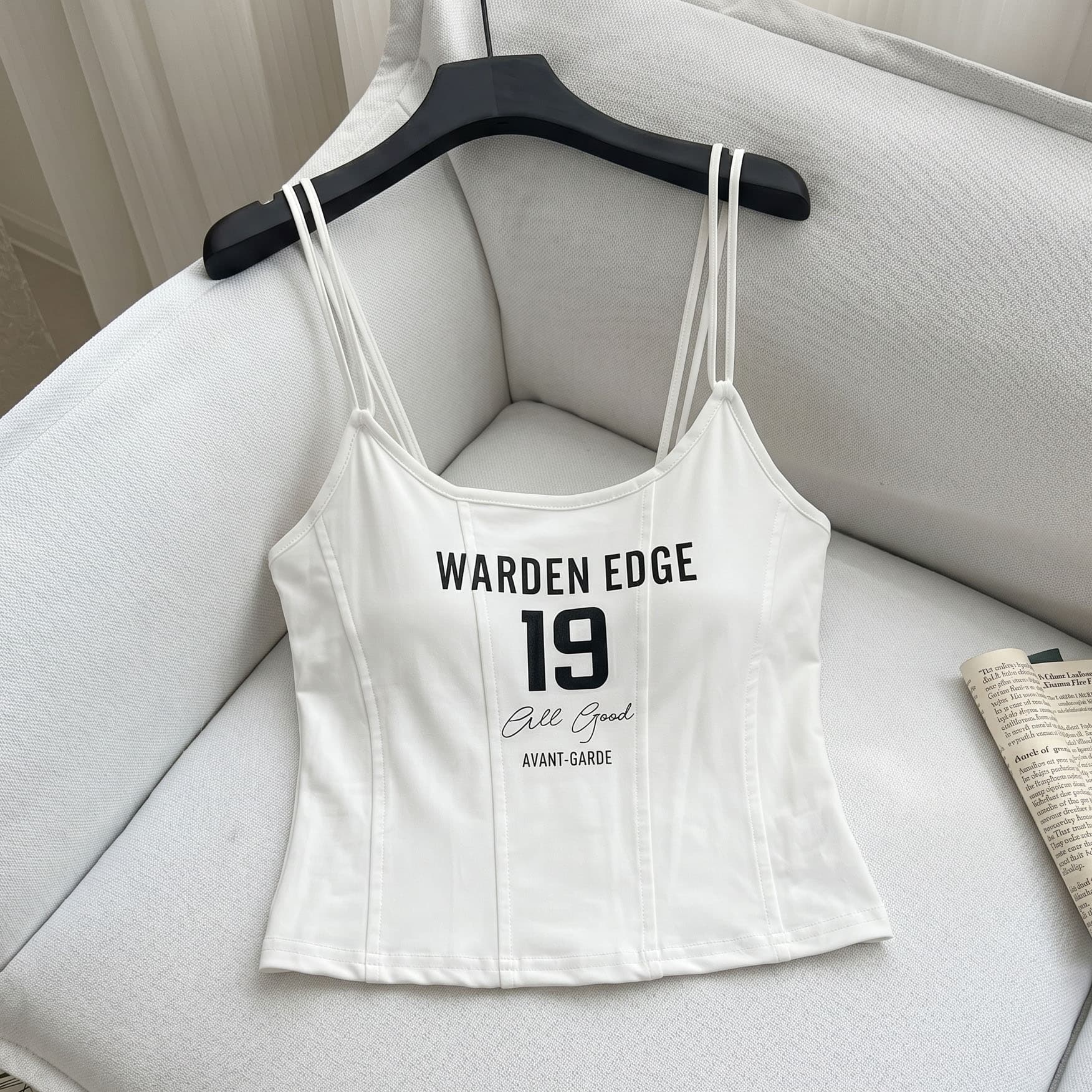 한 좋은 달콤한 warden edge 깨진 국 행동 화이트 프린트 캐미솔 몸매 가꾸기 슬림해 보이는 외출용 맨위 상세 이미지 11
