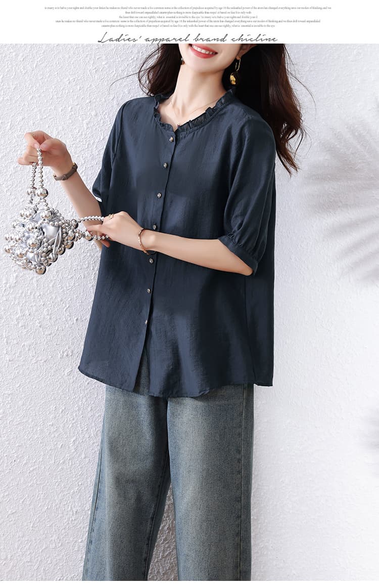 실사 반팔 셔츠 2026 여름 새로운 여성 의류 지방 mm 레트로 품격 목이버섯 레이스 칼라 절묘한 맨위 여성 상세 이미지 13