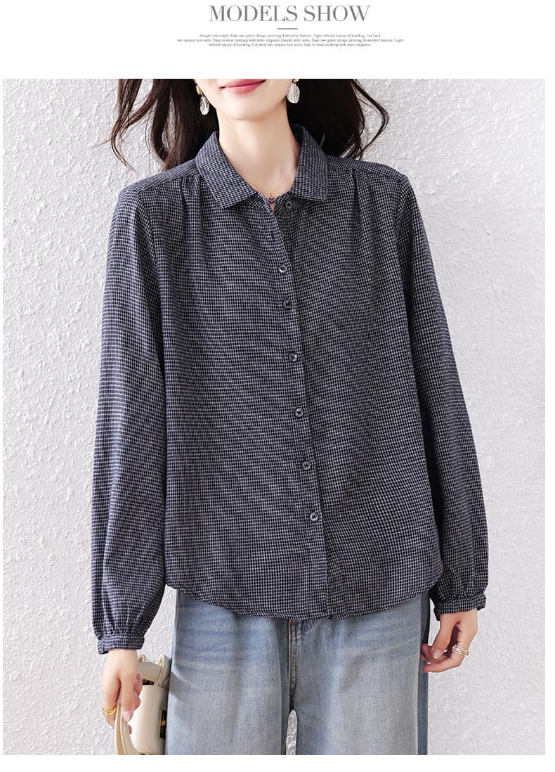실사 2026 가을 빅 사이즈 여성 의류 새로운 연삭 털 루즈핏 레트로 작은 격자 다용도 긴팔 셔츠 여성 셔츠 상세 이미지 15