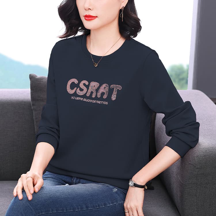라운드 넥 단색 후드티 외출용 여성 2026 년 새로운 패션 루즈핏 표지 배 캐주얼 자수 알파벳 긴팔 다용도 이미지 4