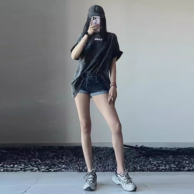 아메리칸 레트로 진한 파란색 펭 넓적 다리 데님 반바지 여성 여름 빅 사이즈 핫걸 y2k 몸매 가꾸기 슬림해 보이는 타이트 스커트 뜨거운 바지 이미지 4