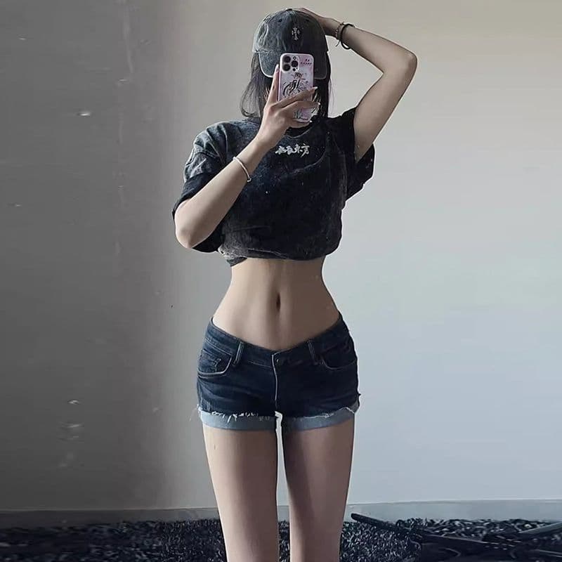 아메리칸 레트로 진한 파란색 펭 넓적 다리 데님 반바지 여성 여름 빅 사이즈 핫걸 y2k 몸매 가꾸기 슬림해 보이는 타이트 스커트 뜨거운 바지 상세 이미지 2
